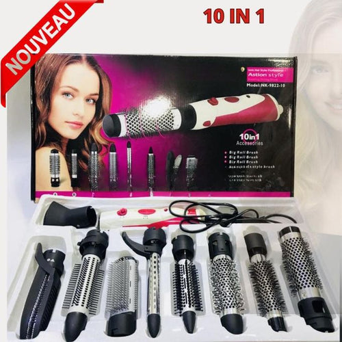 Enzo Seche cheveux Brosse et Volumateur Styler Boucleur Brosse Chauffante Rotative 10-en-1 nk – 9822 – 10