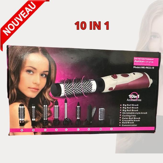 Enzo Seche cheveux Brosse et Volumateur Styler Boucleur Brosse Chauffante Rotative 10-en-1 nk – 9822 – 10